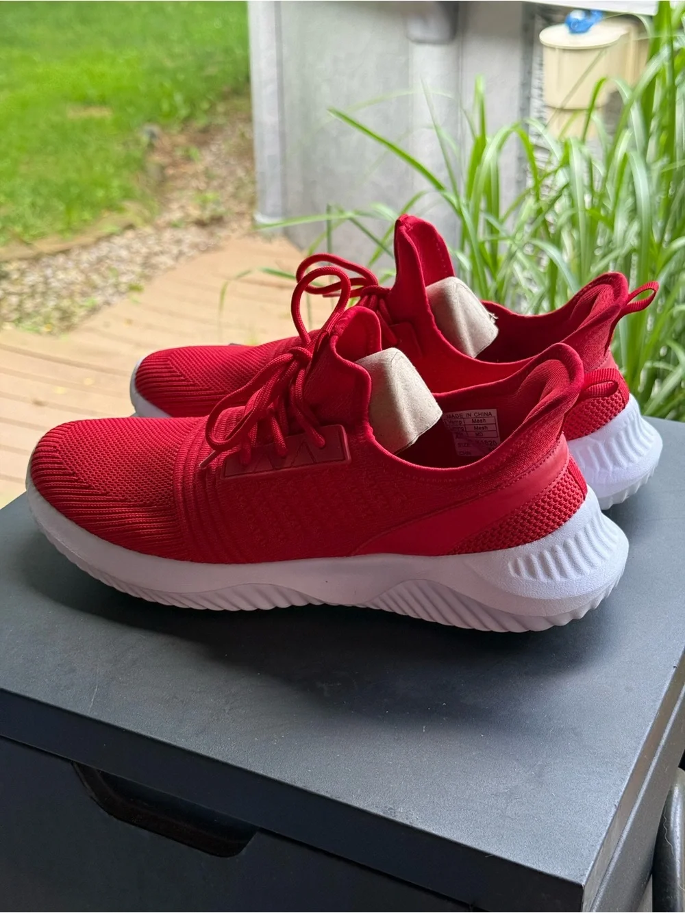 Bright Red Knit Athletic Sneakers with White Soles